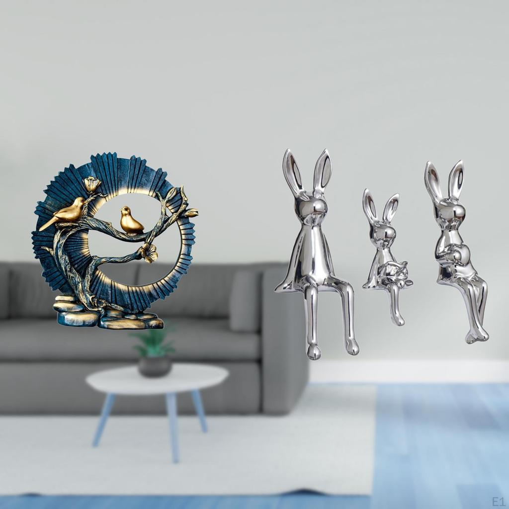 Figurine Craft Knick Knack Resin Bunny Family Statues Desk Display Table Centerpiece Animal