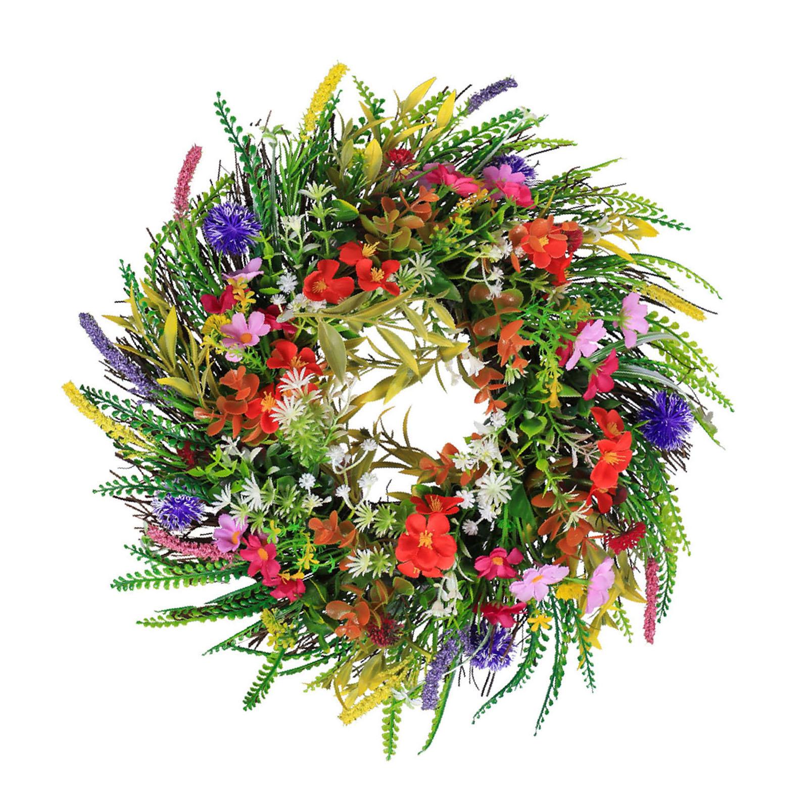

Spring Wreath Plastic Grass Front Door Artificial Flower Wreath for Outdoor Indoor Decoration 45cm