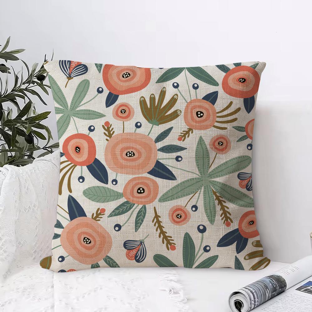 Spring and Summer Floral Cushion Cover Breathable Linen Pillow Cover SkinFriendly Home Decor Pillowcase with Hidden Zipper