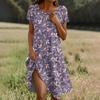 Short Sleeve Boho Dress For Women Casual Loose Fit Summer Sundress Floral Print Dress With Pockets