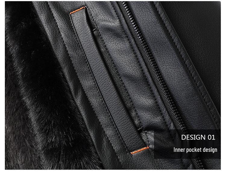 Men's Plus Size Fur Collar Leather Jacket - Warm Winter Outerwear for Middle-Aged Dads