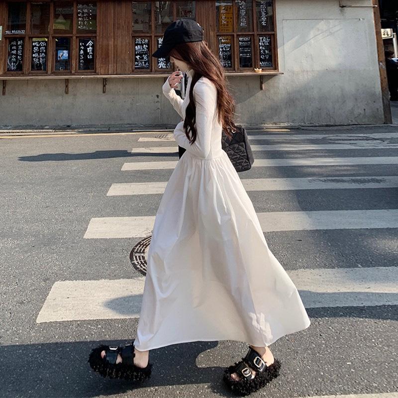 Korean version of Polo collar light mature style niche design temperament slim waist white knitted dress women s autumn S чёрный