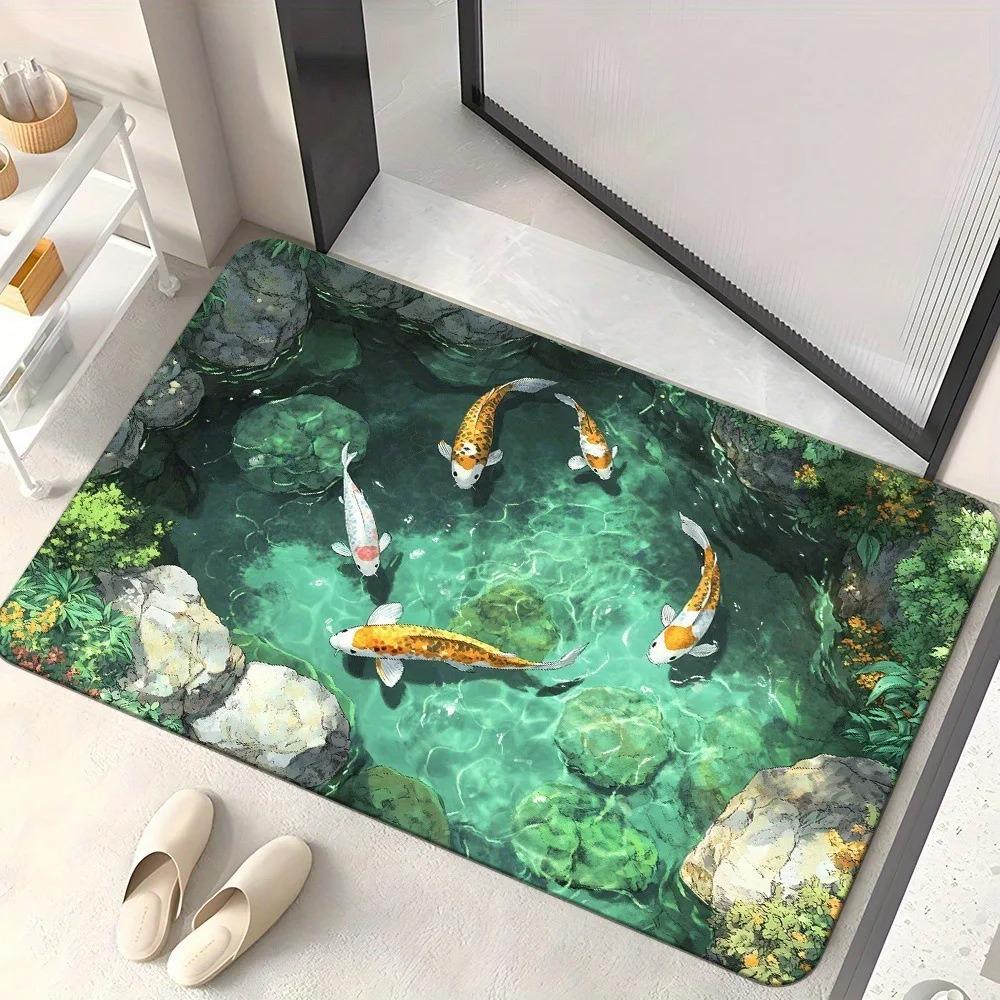 3D Visual Pond Goldfish Entrance Door Mat Lotus Pond Moon Themed Door Mat Welcome Mat Welcome Mat Kitchen Mat Door Mat Funny