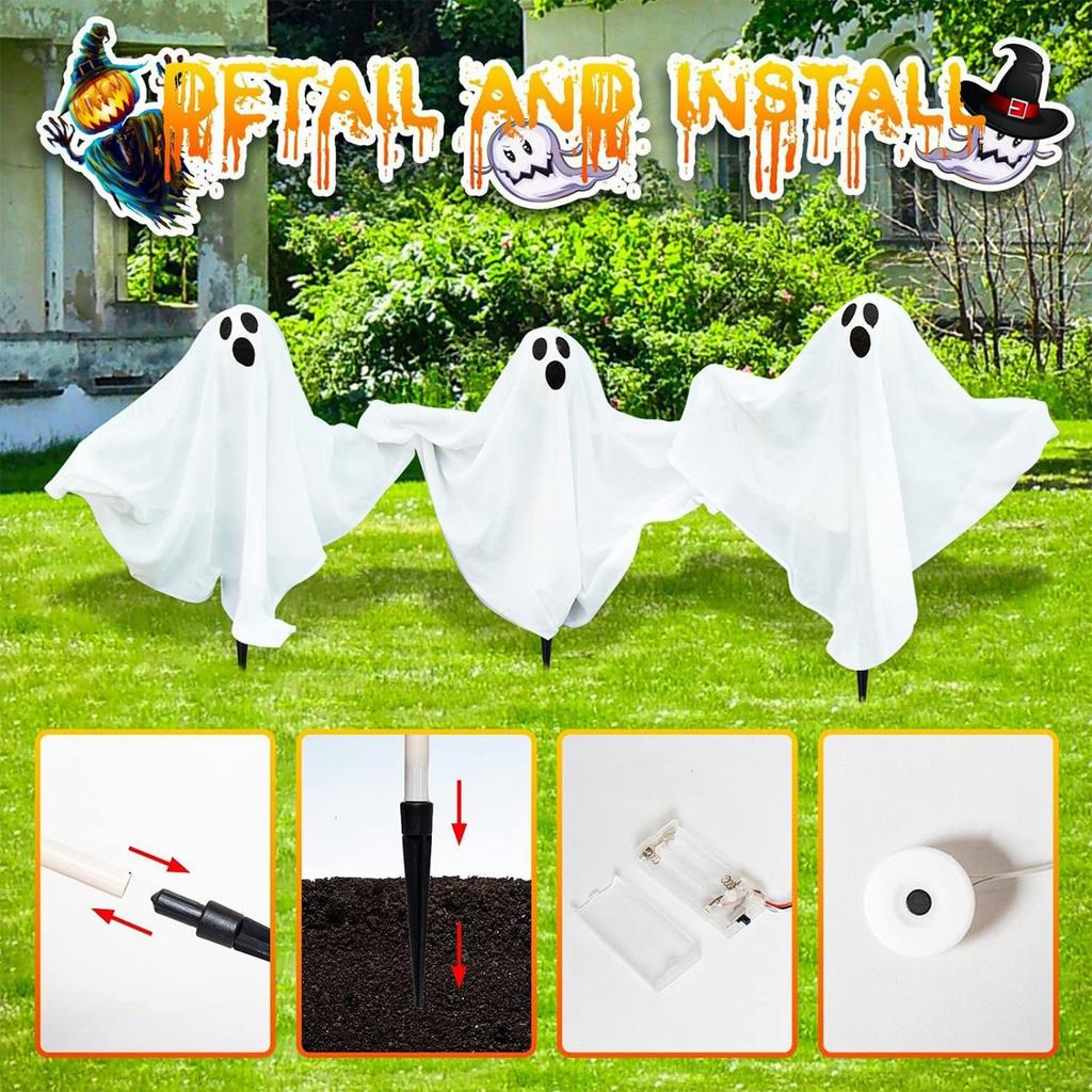 Halloween Decorative Props LED Light-up 3-piece Set, Outdoor Party Grass Ground Insert .