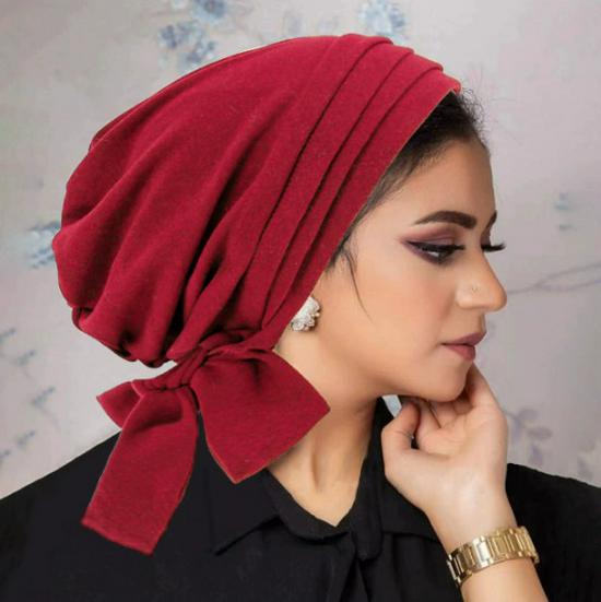 Damen Herbst/Winter Wildleder Gestreift Langschwänziger Kopftuchhut für Chemotherapie