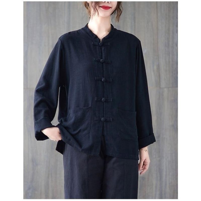 Cotton and Linen Vintage Stand Collar Chinese Style Spring Tai Chi Men Women Matial Arts Shirt Ancient Qipao Tang Suit Top