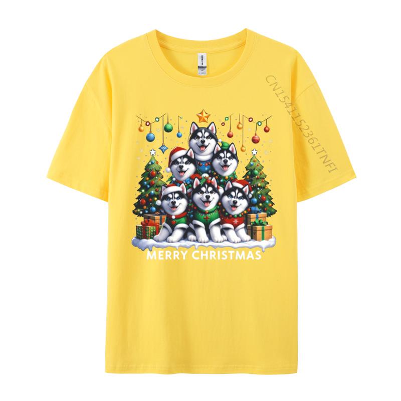 Husky Dog Christmas Tree Merry Christmas Matching Xmas Tshirts Print Tshirt Unisex T Shirt Hot Sale Short Sleeve Oneck