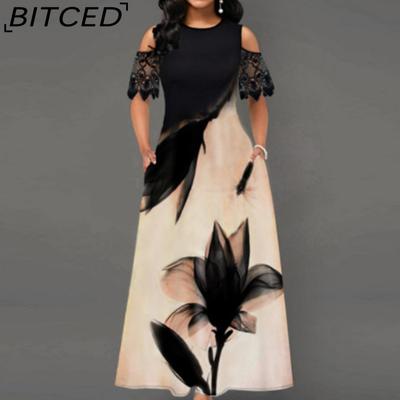 Women's Fashion Summer Spring Solid Color Print Short Sleeve O-Neck  Casual Dresses