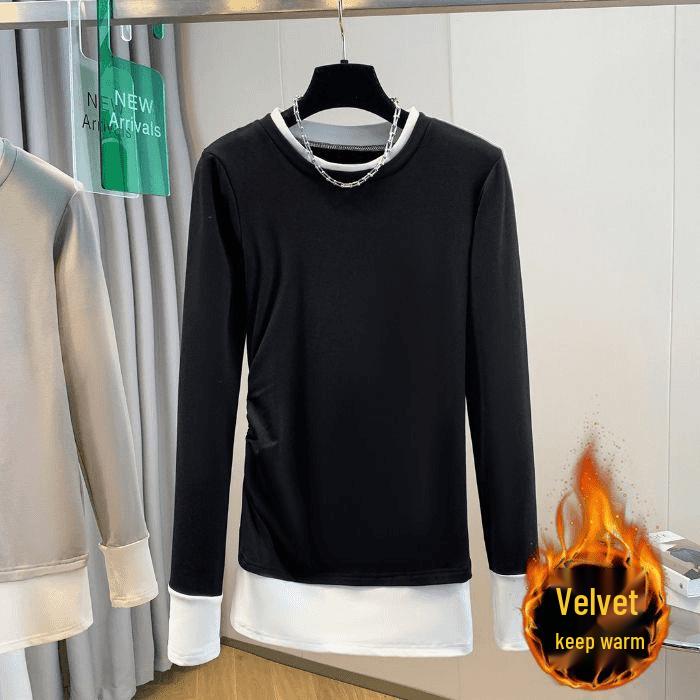 Women's 2025 Autumn/Winter Slim-Fit Color-Block Thermal Long-Sleeve T-Shirt