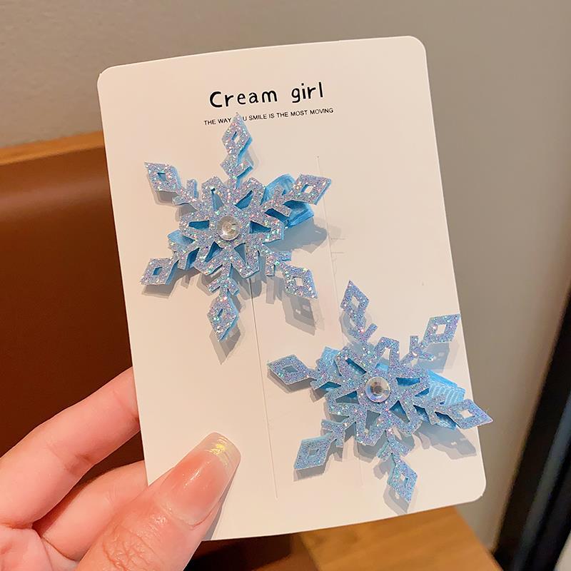 2PCS/set Princess Hair Clips Shining Up Snowflake BB Clip Lovely Girls Hairpins Children Christmas Headwear Barrettes Hair Accessories