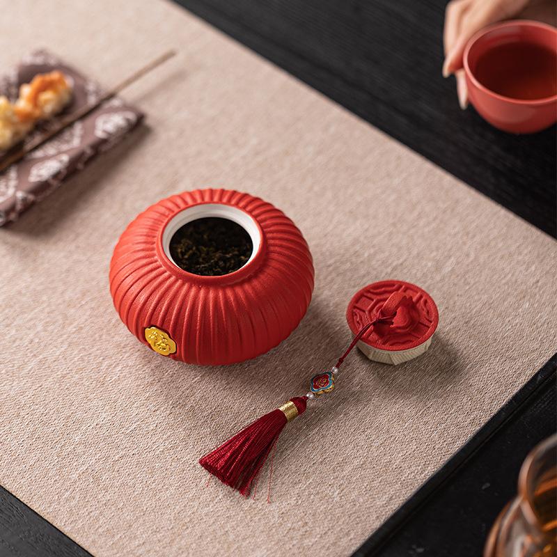 Festive Tea Can Ceramic Portable Travel Sealed Jar Palace Guochao Happy Sugar Tea Souvenir Gift Box