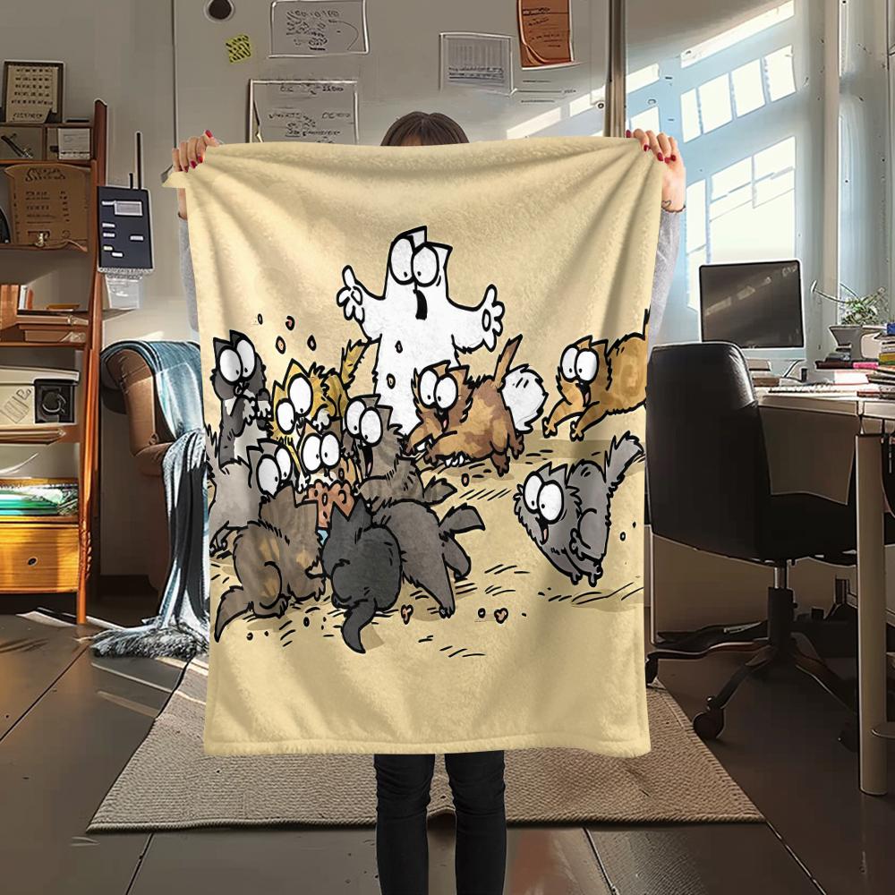 1pz Coperta in Flanella con Stampa del Gatto Simon, Alta Qualità per Tutte le Stagioni, Decorazione per la Casa, Calore e Comfort, Perfetta per Regali di Natale