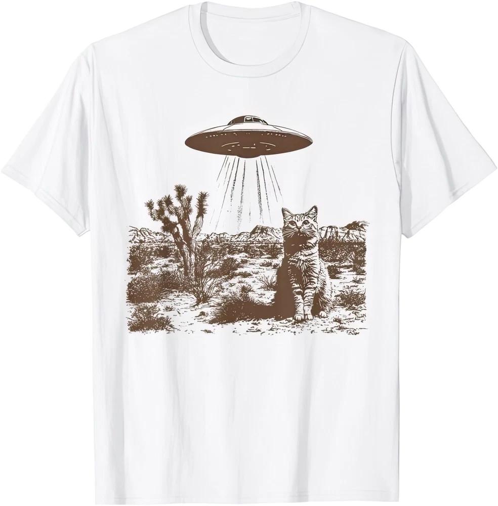 Retro 90s Western UFO Spaceship Cowboy Cat Wild West Kitten T Shirt S