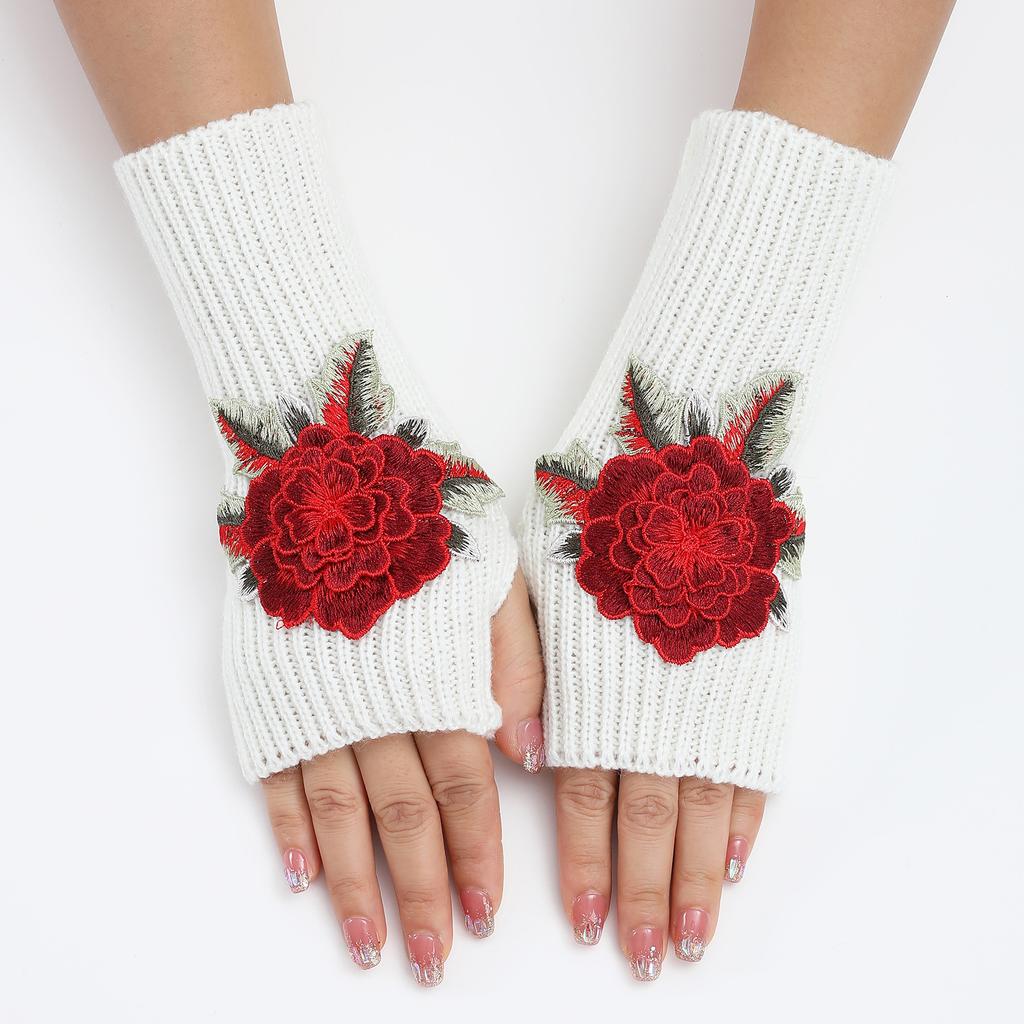 New Autumn and Winter Women's Knitted Woolen Sleeve Sleeves Half Finger Exposed Gloves Fashionable and Warm Short Wrist Guards Flower Gloves