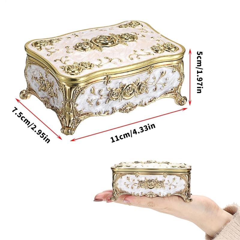 Elegant Floral Engraved Metal Jewelry Organiser with Zinc Alloy Construction and Plush Interior Compartments