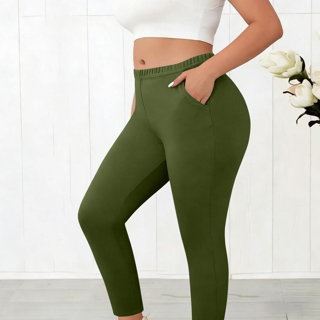 Plus Size Women Casual Elastic Waist Yoga Pants Long Leggings Stretchable Trousers Comfortable Fit Activewear Bottoms