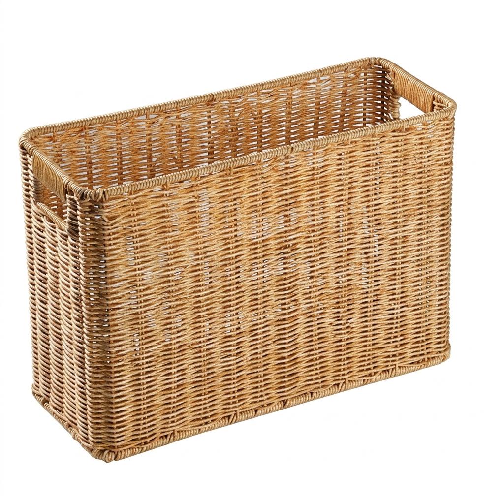 Narrow Wicker Basket Home Office Organizer, HandWoven PE Rattan Beside Sofa Storage, Apartment