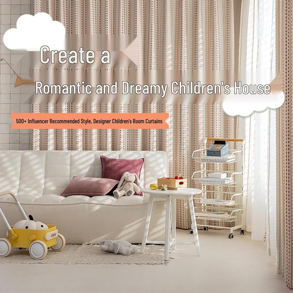 Xiaohongshu Fair Isle Dopamine Curtains for Kids' Rooms: Color-Woven Fabric & Gauze Options for Boys and Girls Bedrooms