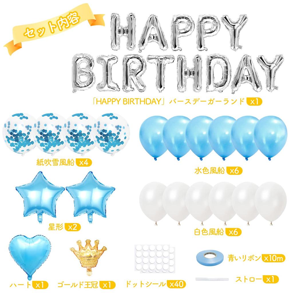 Iysoll Birthday Balloon Decoration Set Blue Party Decorations Garland 'HAPPY BIRTHDAY' Letter Balloon Confetti Balloons Celebration for Adults and
