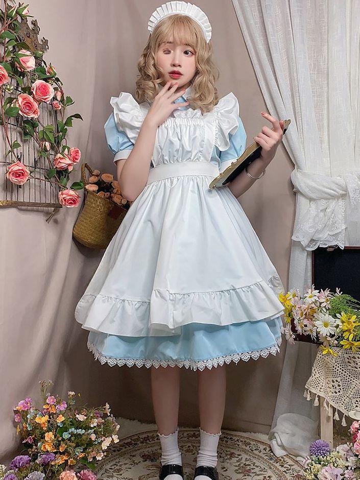 Japanese Lolita Maid Costume: Cute Short-Sleeved Dress with Skirt, Perfect for Cosplay