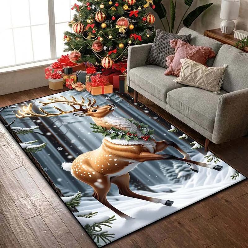 Christmas Reindeer Pattern Rug Carpets Bedroom Living Room Bathroom Mat Creative Door Mat Area Rug Home Holiday Decor