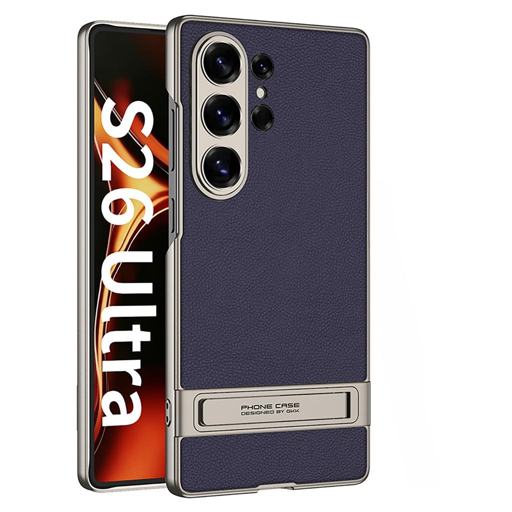 Custodia per Telefono con Supporto Invisibile Elettroplaccato per Samsung Galaxy S26 S25 S24 Ultra Copertura Protettiva Anti Caduta in Pelle Opaca