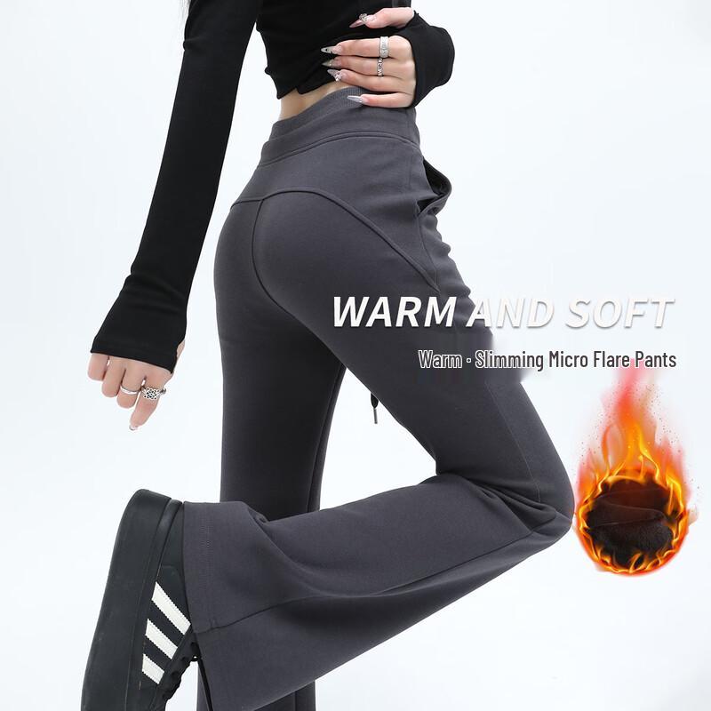 

Women s Winter Fleece-Lined Ribbed Waist Slimming Flare Pants 2XL