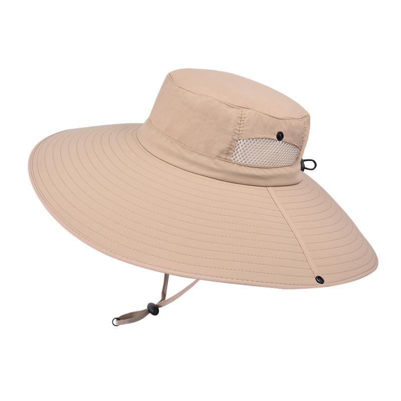 

9252 Summer Sun Protection Sun Hat Fashion Breathable plus Size Brim Bucket Hat Outdoor Mountaineering Fishing Men Hat Single Cap Khakis