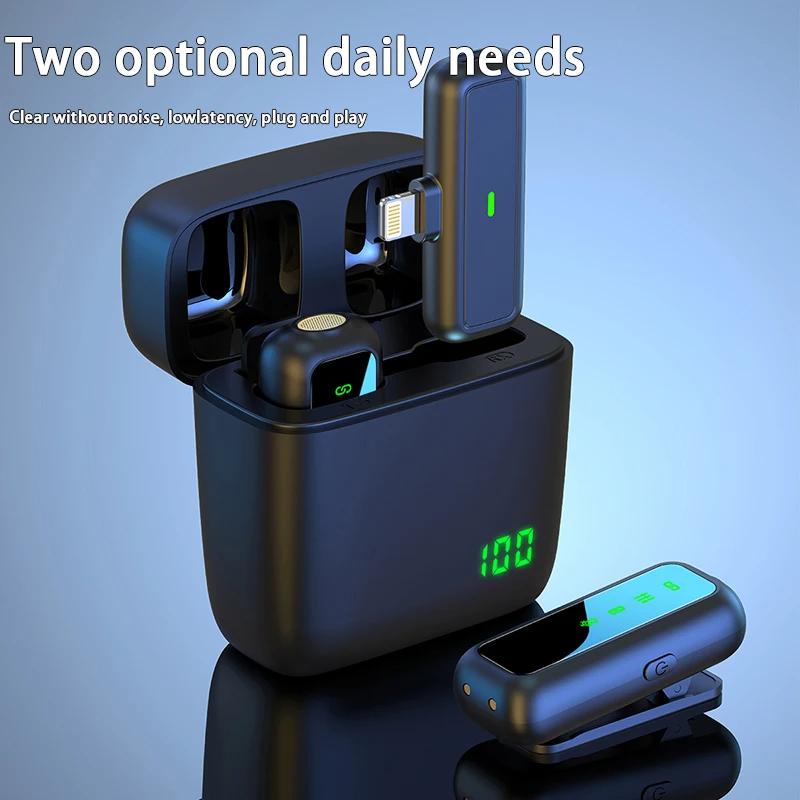 Wireless Lavalier Microphone 1 for 2 with LED Display Long Battery Life and Noise Reduction Lapel Mic for iOS Android