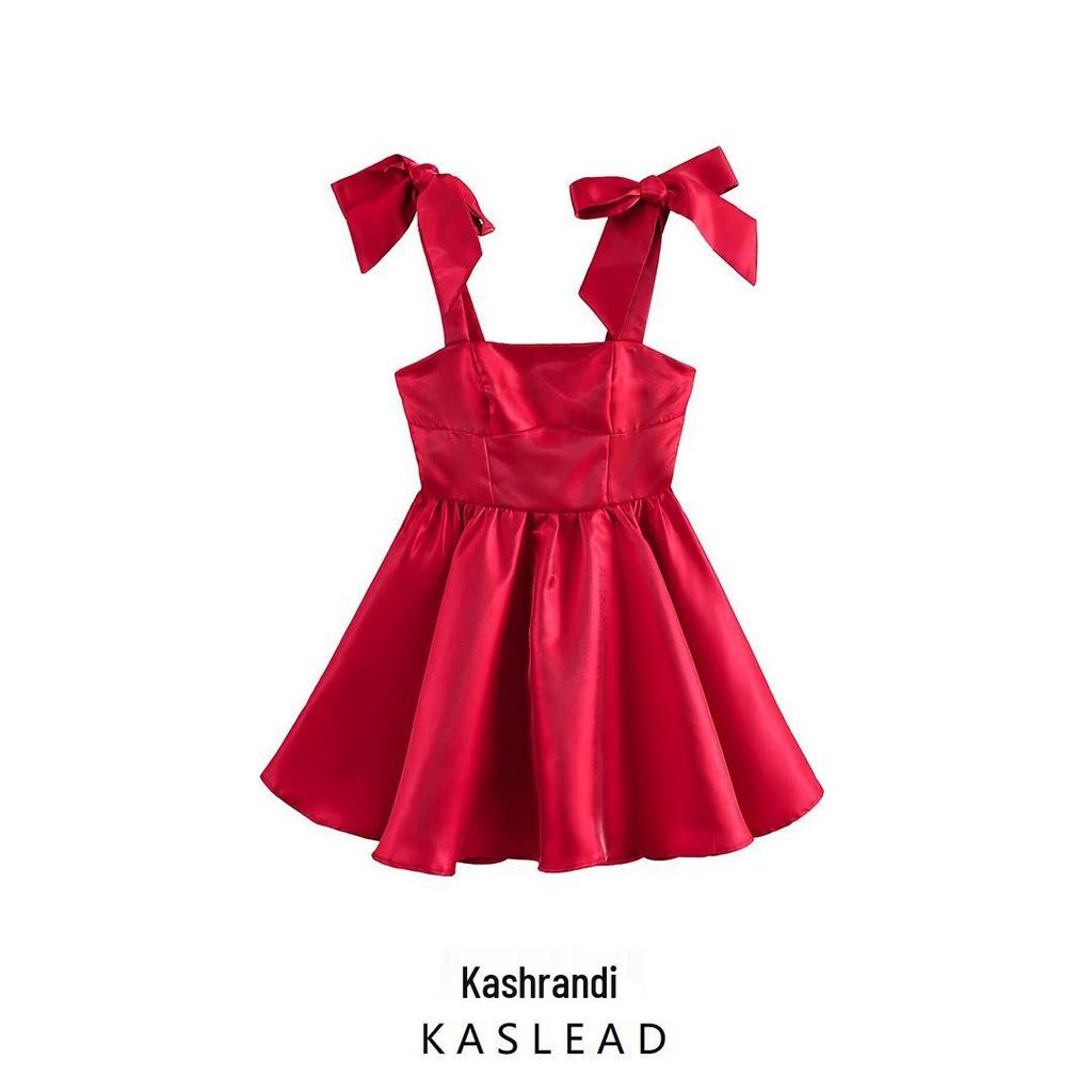 2025 Spring Women's European & American Style Bow Tie Dress