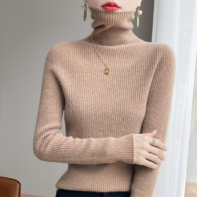 Sweater women's autumn and winter new first-line ready-to-wear pile-neck knitted sweater slim-fitting and thin inner long-sleeved turtleneck