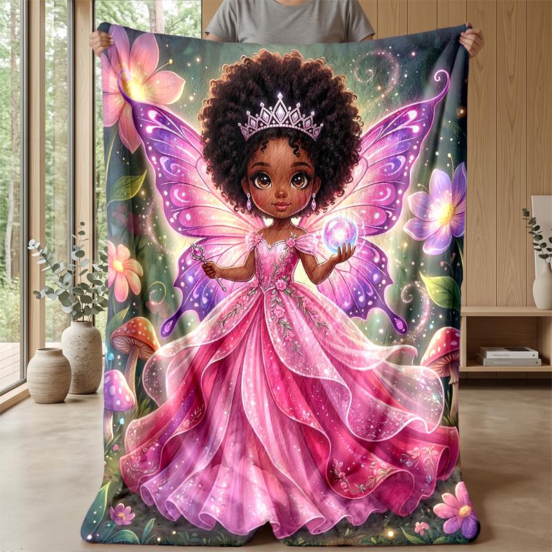 Fairy with Butterflies and Teddy Bears Theme Blanket Lightweight Warm Flannel Blanket Decorative Throw Blanket for Home Decoration