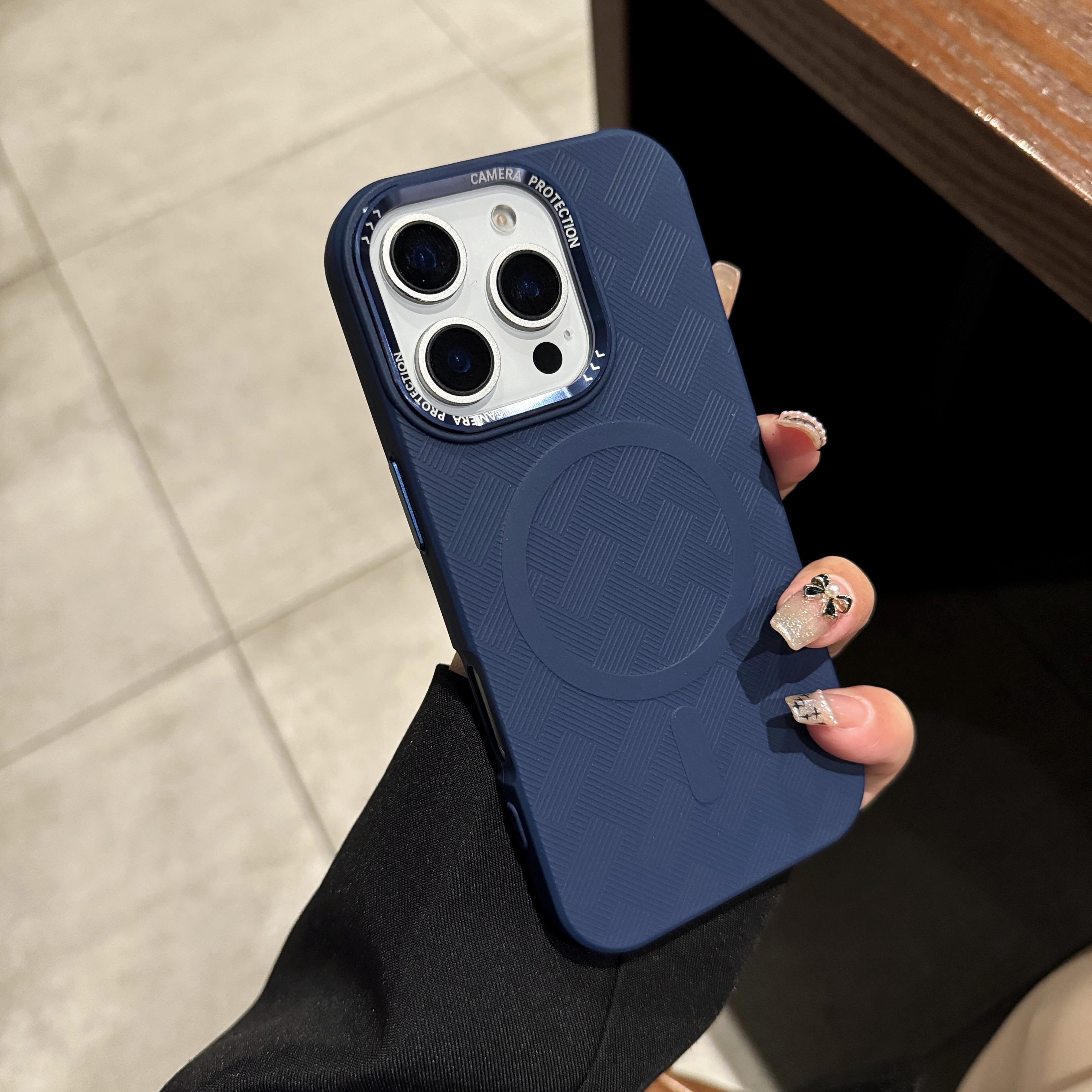 

For iPhone 16 Pro Max Case Compatible with MagSafe Metal Lens Frame Anti Drop TPU Phone Cover Blue