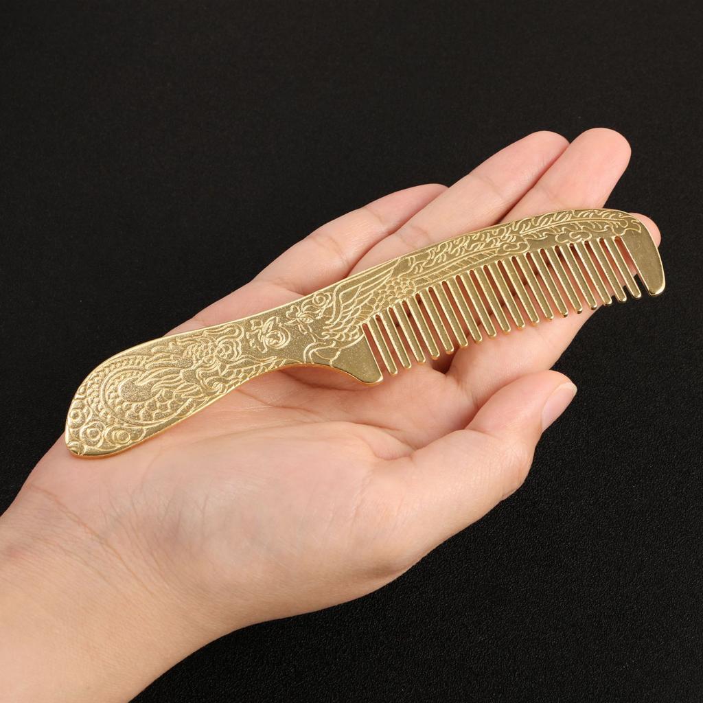 Chinese Dragon and Phoenix Brass Comb Anti Static Head Massage Metal Comb Retro Home Decoration Gift for Friends