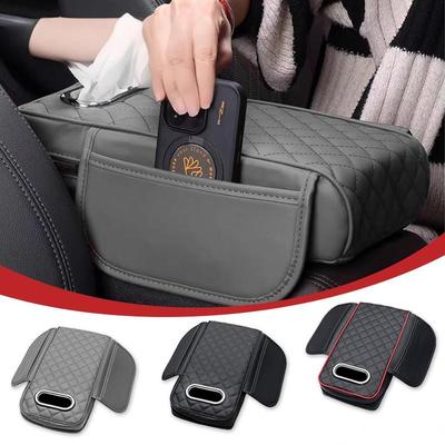 Housse d'accoudoir de voiture Kebidu en cuir et mousse à mémoire de forme, coussin de hauteur avec boîte centrale en tissu, sac de rangement pour voiture