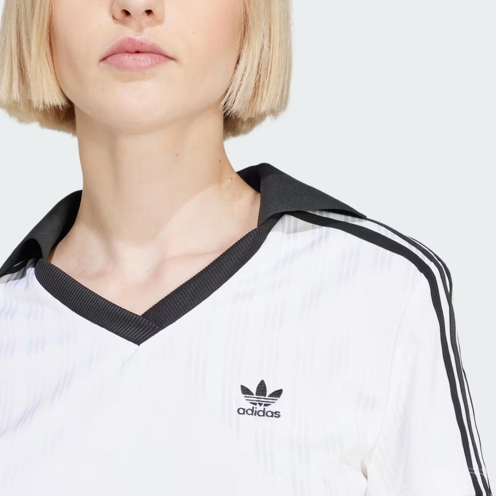 Adidas Originals Striped V-Neck Short Sleeve Polo Shirt Women Tops White JD2608