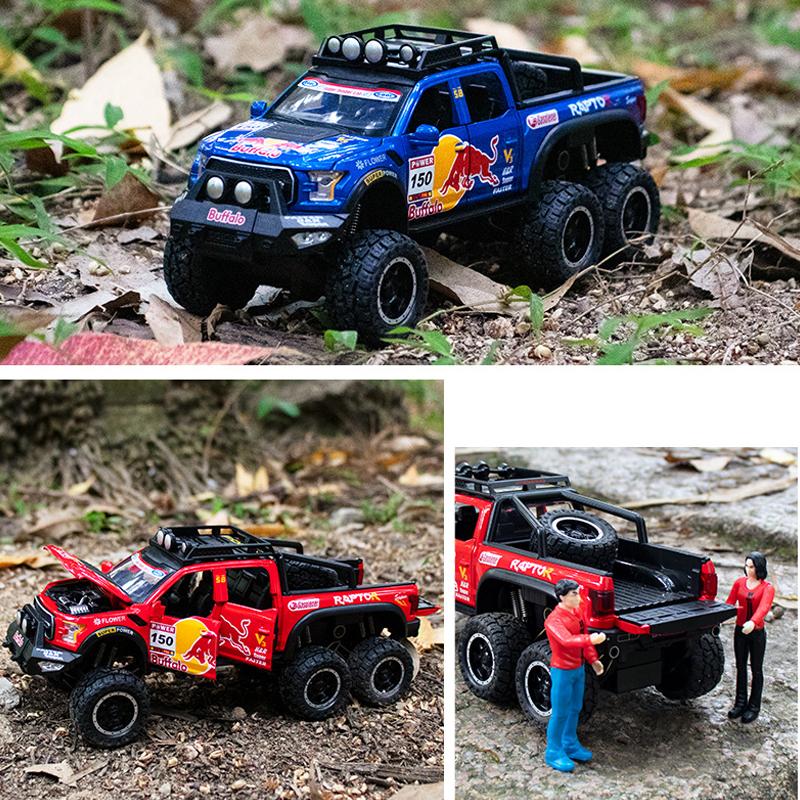 1/28 Ölçekli Ford Raptor F150 pres döküm model araç Oyuncak, Geri Çekin Oyuncak Araç Ses ve Işık ile Çocuklar için Yürümeye Başlayan Erkek Kız Hediye Koleksiyonu