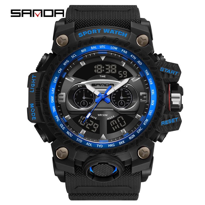 Sanda Men's Trendy Multifunctional Waterproof Sport Wristwatch.