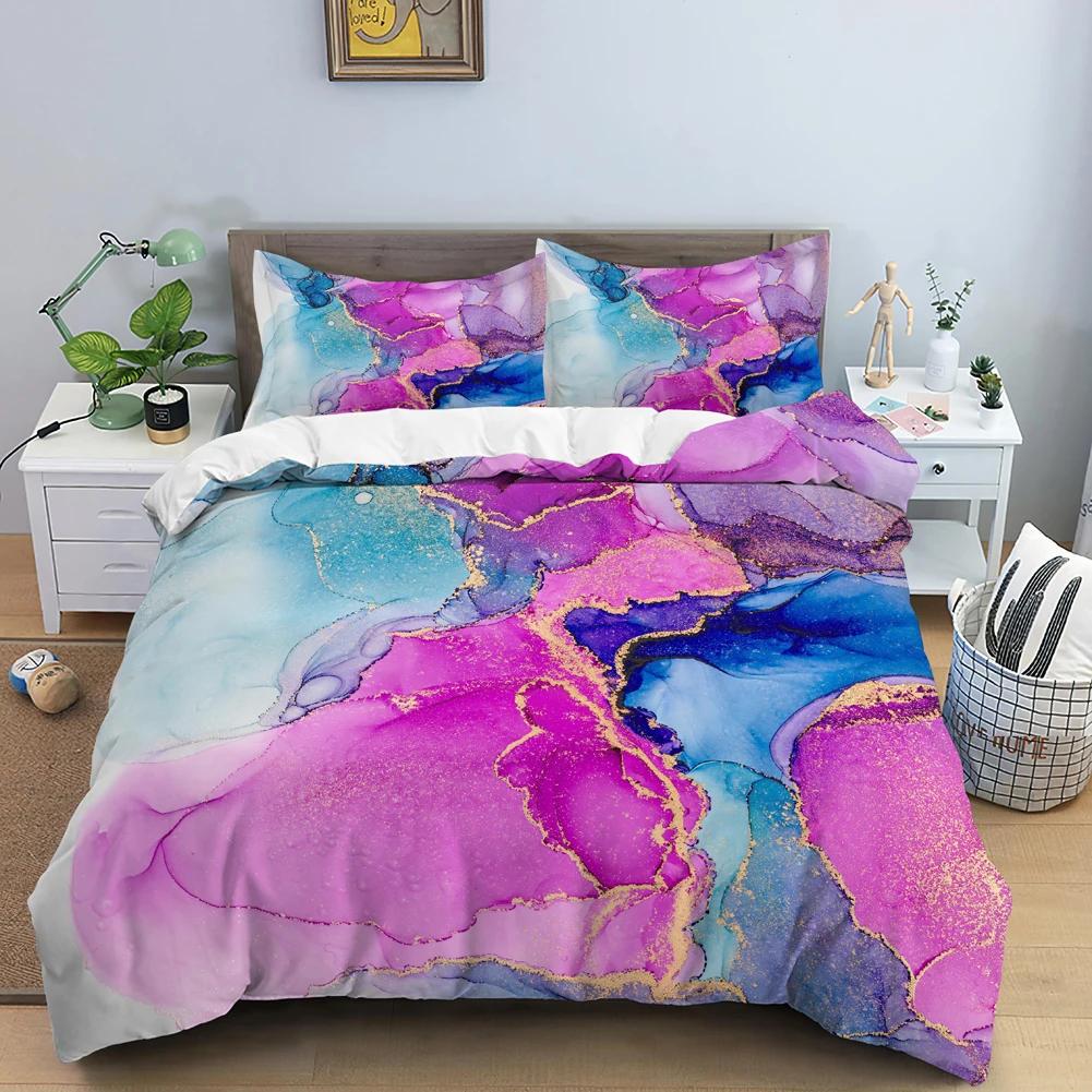 Chic Watercolour Marble Teal Blue Marble Duvet Cover Women Girl Gift Gold Fluid Stone Abstract Art Watercolor Bedspread Cover