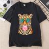 Trendy Leopard T Shirt Bubblegum Sunglasses Big Cat Graphic T Shirts Retro Animal Printed Tshirt Cotton Short Sleeve Tops