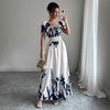 Summer Fashion New Arrival Puff Sleeves High Waist Tight Waist Women's Printed Wear Large Swing Sling Dress