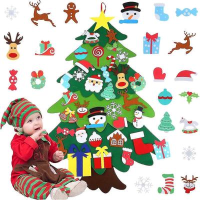 Filz-Weihnachtsbaum-Set, 1,04 m künstlicher Weihnachtsbaum mit 36 Stück zum Aufhängen an der Wand, Weihnachtsbaumschmuck für Heimdekorationen, Kinder
