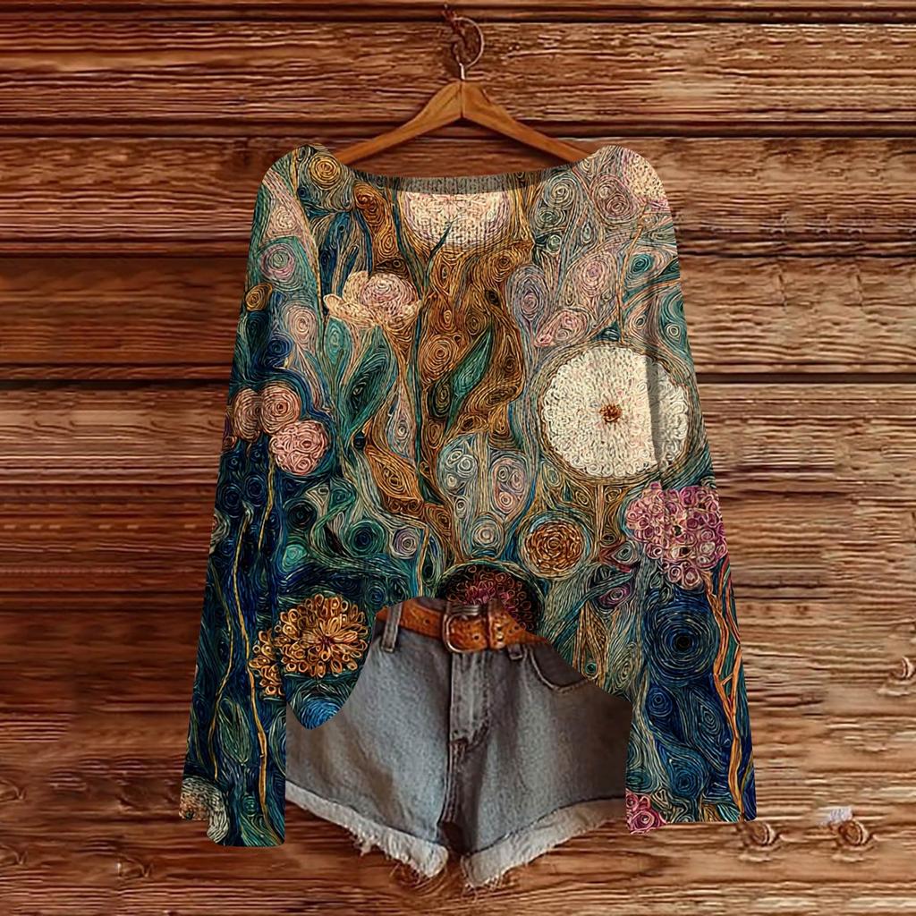 Dame Rund Hals Lett Genser Casual Langermet Strikket Pullover