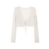 Summer thin French V-neck knitted cardigan fresh and sweet design lace-up hollow blouse short top women