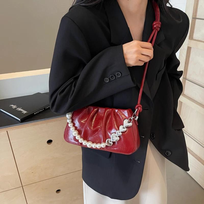 New Trendy Fashion Shoulder Bag Women High Quality Pearls Versatile Large Capacity Underarm Bags Women