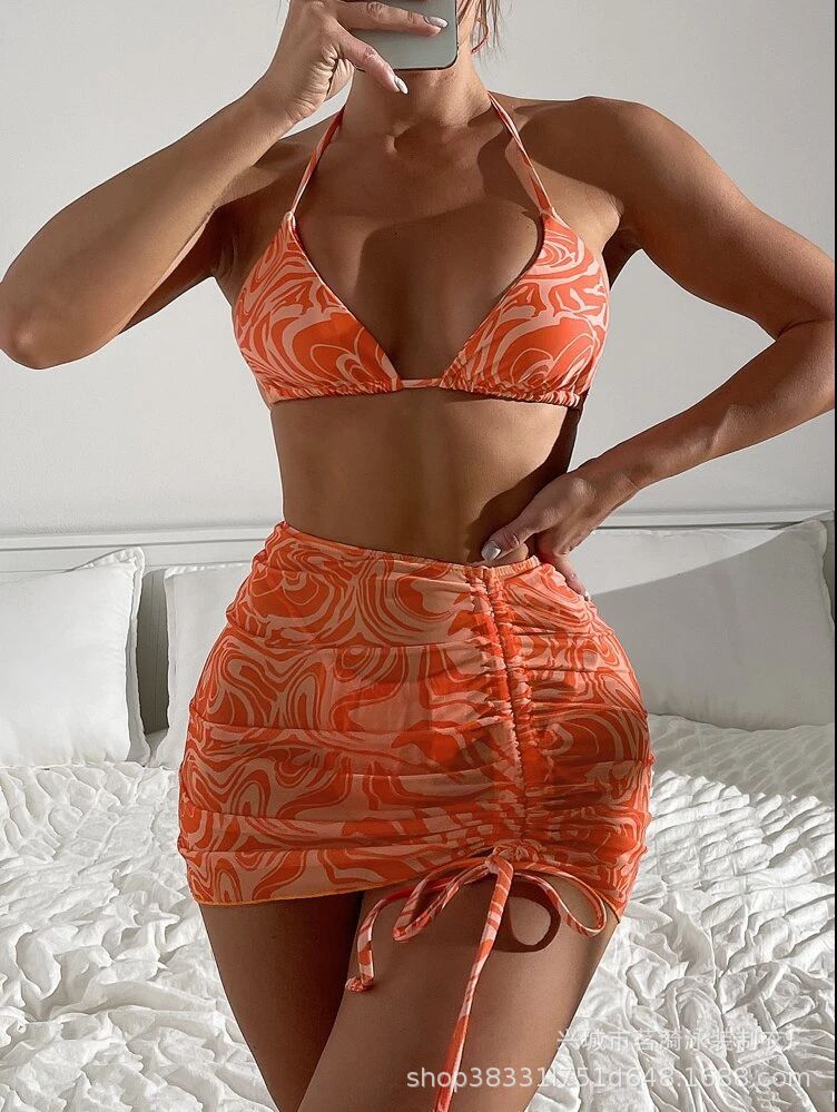 New multi-color print sexy striped fashion swimsuit bikini Bikini three-piece women's swimsuit