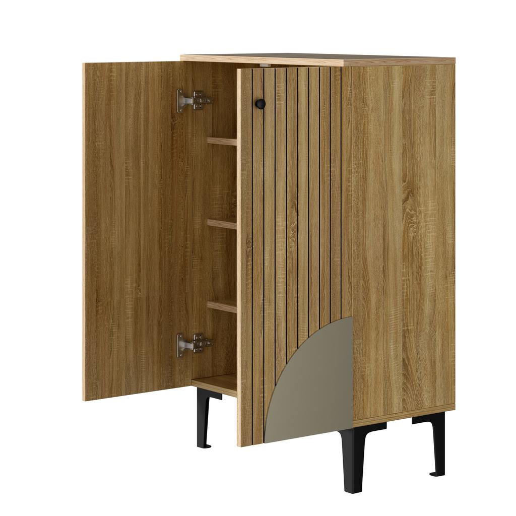 Modern Wooden Shoe Cabinet with Doors – Space-Saving Shoe Organizer with Shelf Compartments, Storage & Black PVC Frame, Elegant Design for Hallway