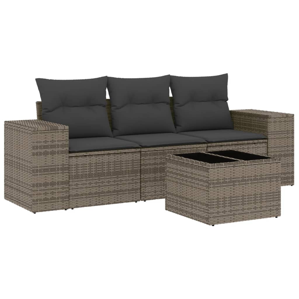 4 Piece Outdoor Sofa Set with Cushions Grey Poly Rattan
