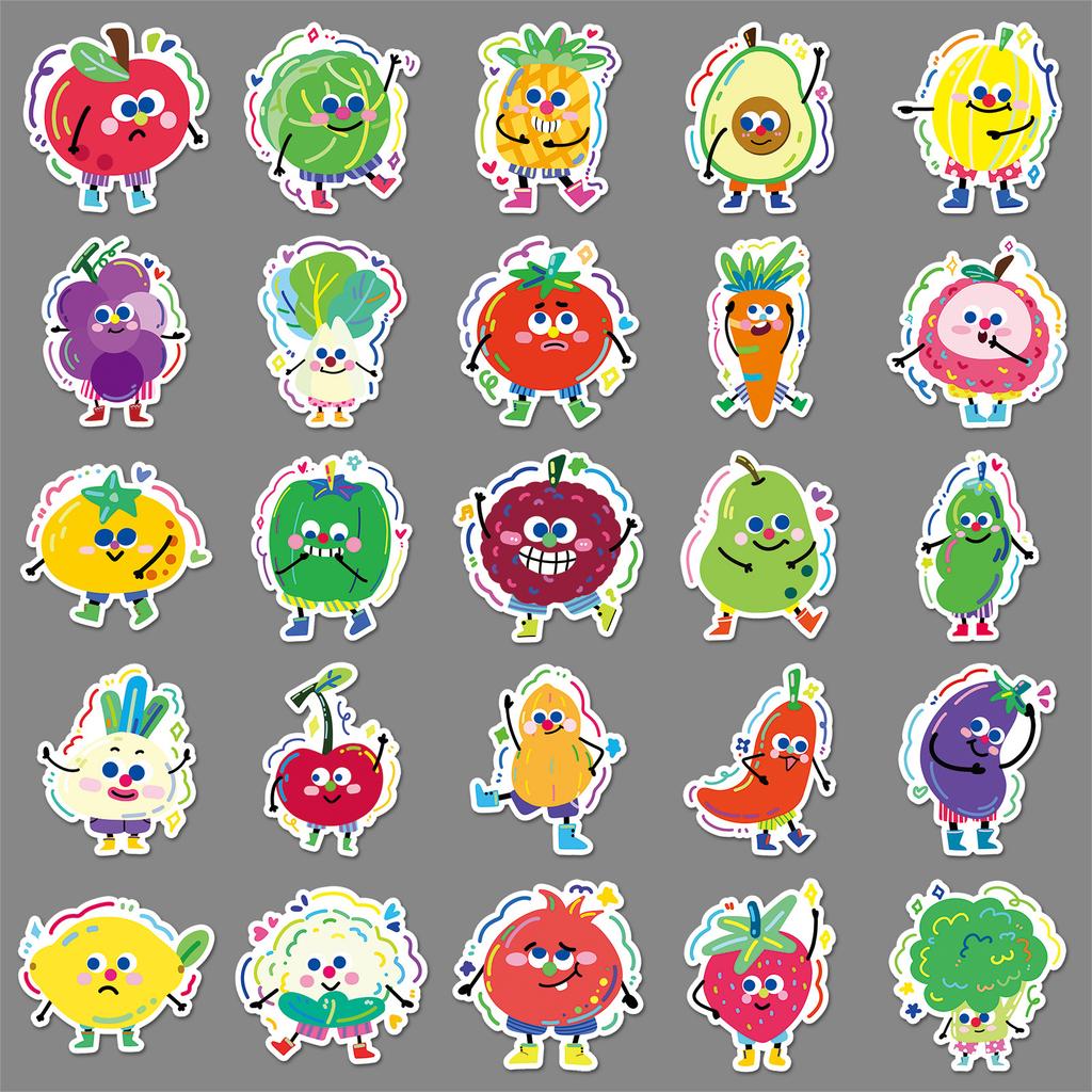 50 Fruit and Vegetable Graffiti Stickers Cartoon Cute Emoticon Pack Guka Decorative Skateboard Suitcase Hand Account Stickers