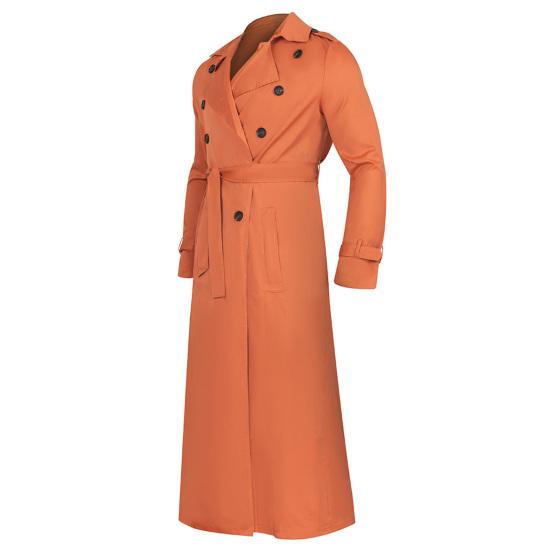 Autumn Winter Long Trench Coat Double-breasted Solid Color Slim Windproof Windbreaker Streetwear